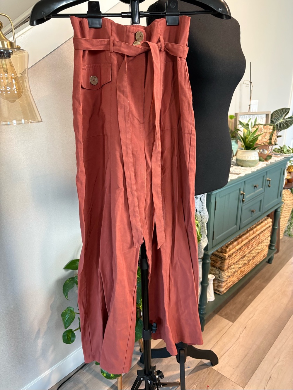 june & hudson Rust High-Waist Paperbag Wide-Leg Pants